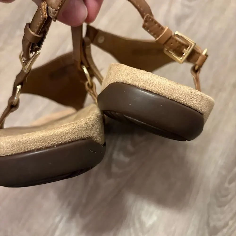 Vionic Kirra Women’s Sz 9 Tan Leather Orthotic Thong Sandals Slingback Comfort